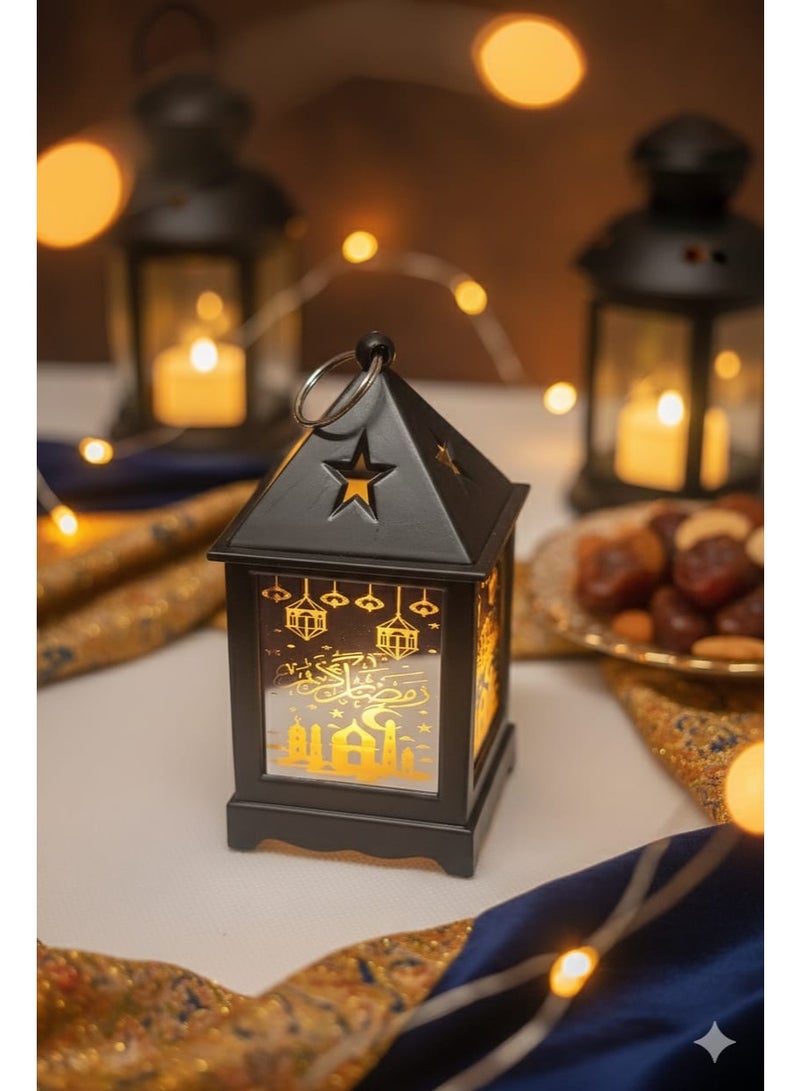 Ramadan lantern decoration, Ramadan Kareem, metal and glass, lantern hanger, 13cm, 1 piece, black color